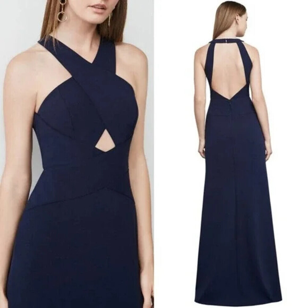 Bcbgmaxazria Salome Halter Open Back Maxi Sleeveless Dress In Navy Size 4 $439